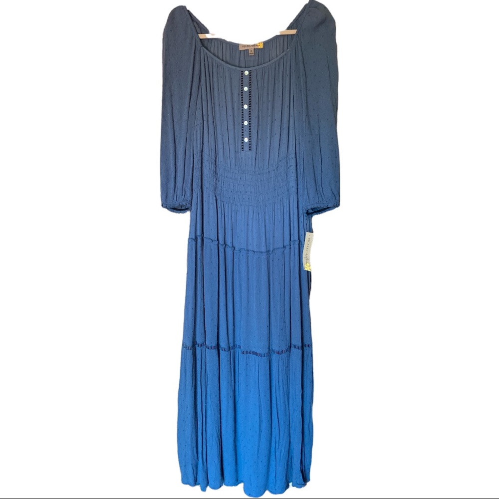 Figueroa & Flower NWT Blue Floral Peasant Maxi Dress 1X Plus Size Boho